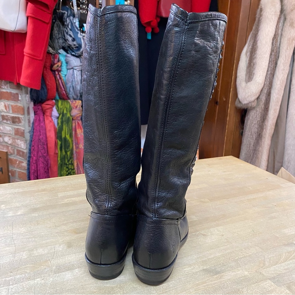 FRYE Rider Pyramid Boots Black Leather Sz 6.5 - Picture 5 of 10